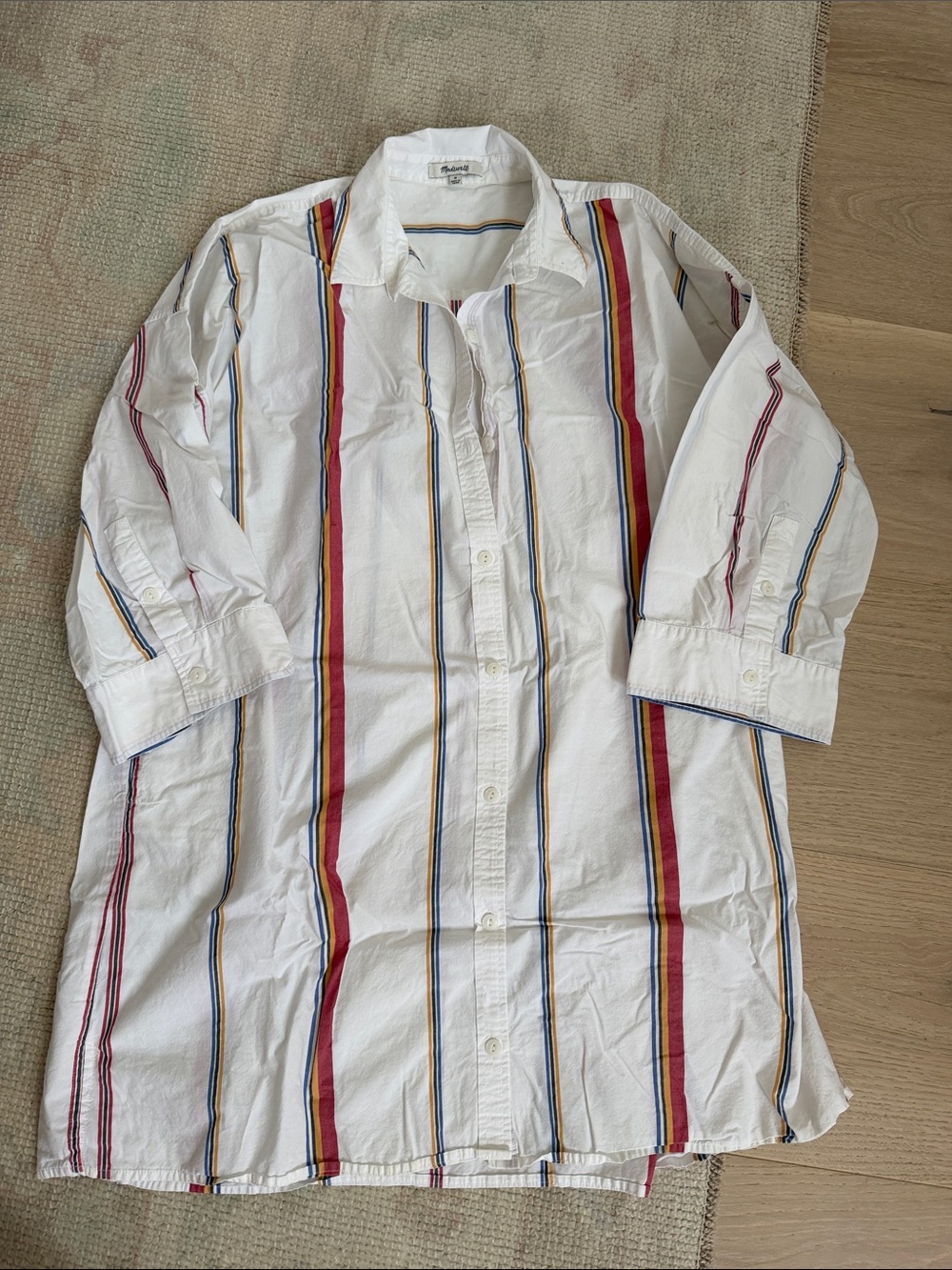 Madewell White Mini Dress with Red Gold and Blue Stripes